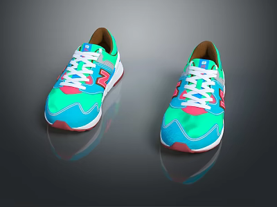 Colorful Stylish Sneakers With Turquoise Pink And White Design For Casual Wear 3d model