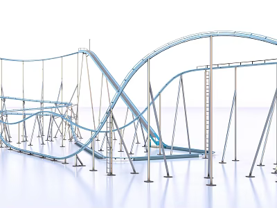 Thrilling Roller Coaster Ride With Blue Tracks And Steel Support Structures 3d model