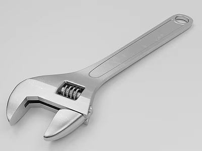Silver Metal Adjustable Wrench With Spring Mechanism And Grip Handle 3d model