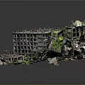 Damaged Building Structure With Collapsed Facade Debris And Surrounding Green Vegetation Terrain 3d model
