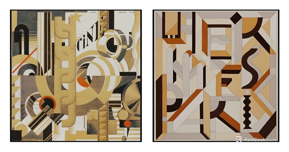 Modern Abstract Paintings Featuring Geometric Shapes Brown Beige And Black Tones 3d model 