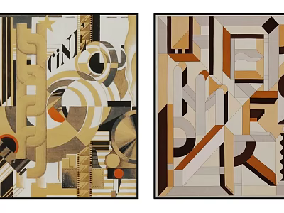Modern Abstract Paintings Featuring Geometric Shapes Brown Beige And Black Tones 3d model