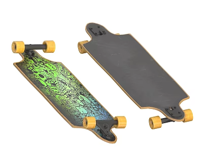 Sports Equipment Two Skateboards With Green Pattern And Black Deck Yellow Wheels 3d model
