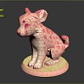 Artistic Pink Spotted Feline Cub Figurine With White Body And Pink Base
