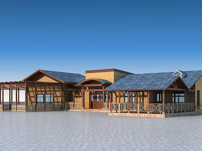 Wooden House Exterior Design With Solar Roof Porch Large Windows And Open Ground 3d model