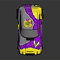 Vibrant Purple Yellow Racing Style Car With Rear Spoiler And Modified Design