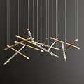 Stylish Modern Chandelier With Intersecting Gold Metal Rods And Clear Crystal Elements