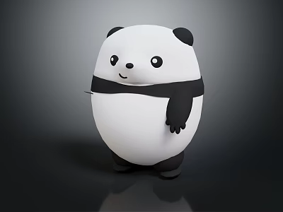 Cute Round Panda Game Movie Character With 3D Animated Black And White Design 3d model