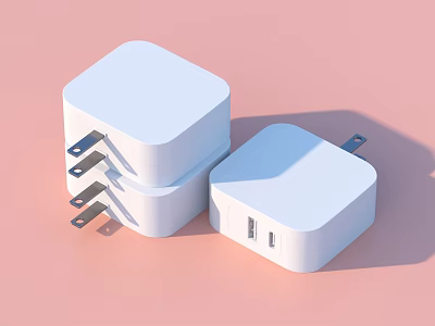Daily Necessities White Power Adapters With Plug And USB Ports For Daily Use 3d model