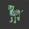 Cute White Tiger Figurine With Black Stripes Blue Eyes Ears And Shiny Paws
