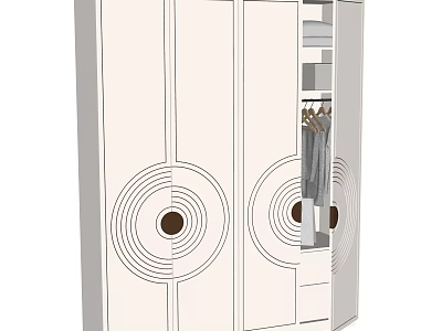 Modern Wardrobe Design With Circular Patterns On Doors And Hanging Space 3d model