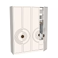 Modern Wardrobe Design With Circular Patterns On Doors And Hanging Space
