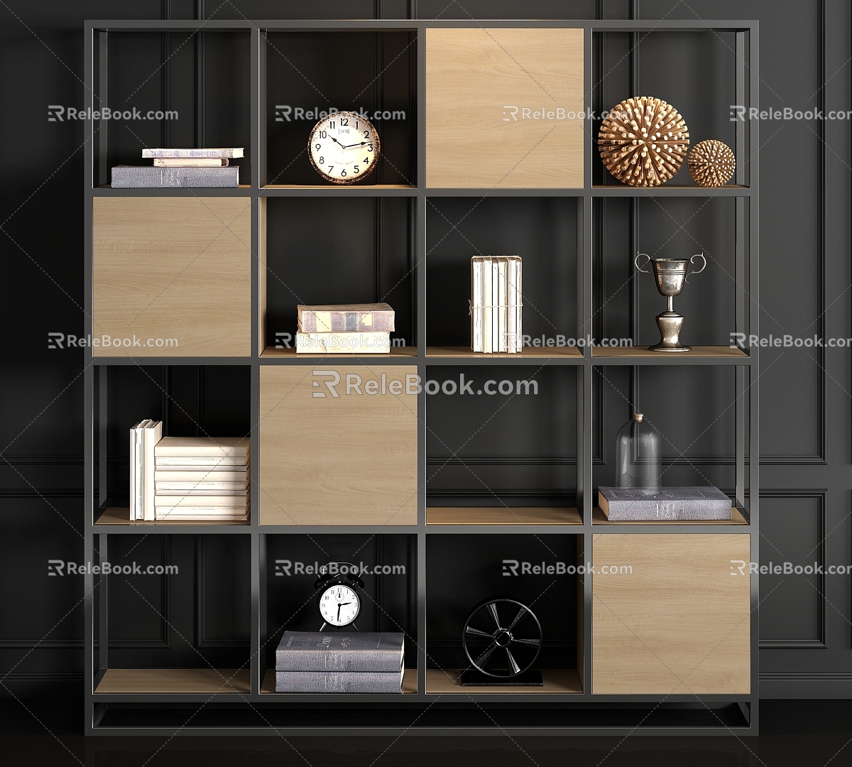 Modern Metal Solid Wood Decorative Rack Book Jewelry Combination 3d model