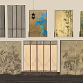 Song Style New Medium Screen Partition Wooden Screen Wire-drawing Glass 3d model