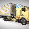 Vintage Yellow Truck With Flame Decals And Detailed Semi Trailer Container