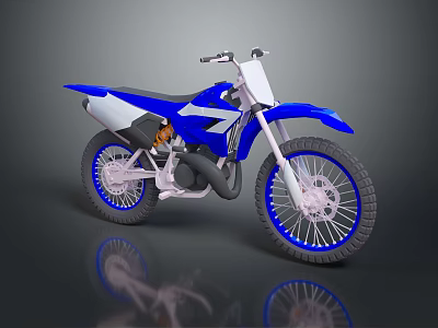 Blue And White Motocross Motorcycle With Large Tires Sporty Design And Reflective Surface 3d model