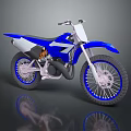 Blue And White Motocross Motorcycle With Large Tires Sporty Design And Reflective Surface