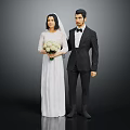Elegant Long White Wedding Dress And Formal Black Suit For Couple
