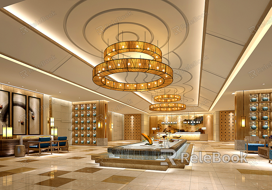 New Chinese Style Hall Hotel Lobby Stylish Simple model