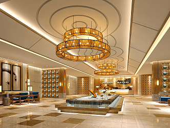 New Chinese Style Hall Hotel Lobby Stylish Simple 3d model