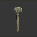 Ancient Stone Weapon Featuring Wooden Handle And Rope Wrapped Stone Head Design