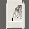 Modern Minimalist Partition Design With LED Strip Lights Round Mirror And Green Plant