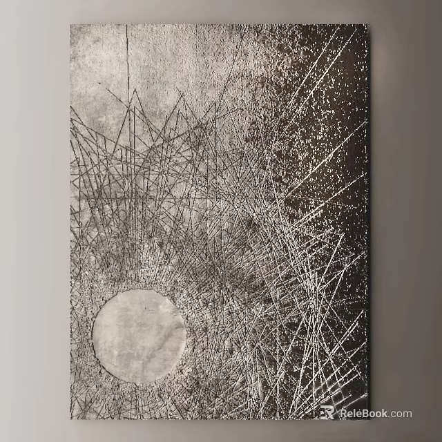 Modern Abstract Painting With Intersecting Lines Circular Shape And Monochrome Textured Background 3d model 
