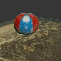 Red White Blue Sports Equipment Ball With Star And Moon Patterns On Sandy Ground