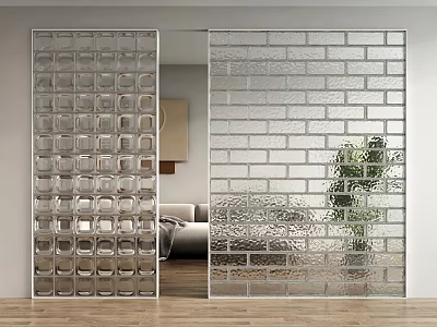 Glass Brick Wall In Modern Living Room Interior 3d model