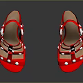 Red Strappy High Heels With Pearl Embellishments And Platform Stiletto Sole