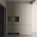 Modern Minimalist Shoe Cabinet With Light Colored Doors Open Shelf And Built In Hallway Design