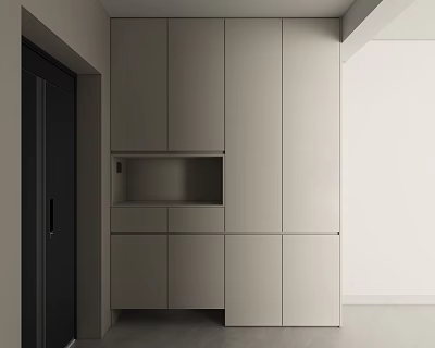 Modern Minimalist Shoe Cabinet With Light Colored Doors Open Shelf And Built In Hallway Design 3d model