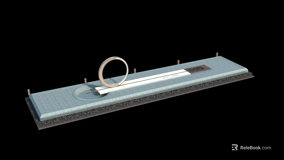 Garden Ornament With Circular Ring Long Strip And Stone Slab Platform 3d model