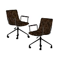 Brown Leather Office Chairs with Armrests Diamond Stitch Design Swivel Wheels and Black Metal Base