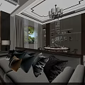 Elegant Modern Dining Living Room Interior With Round Table Chairs Stone Wall And Decor