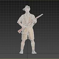 Military Soldier In Brown Uniform With Hat Holding Rifle Standing Pose