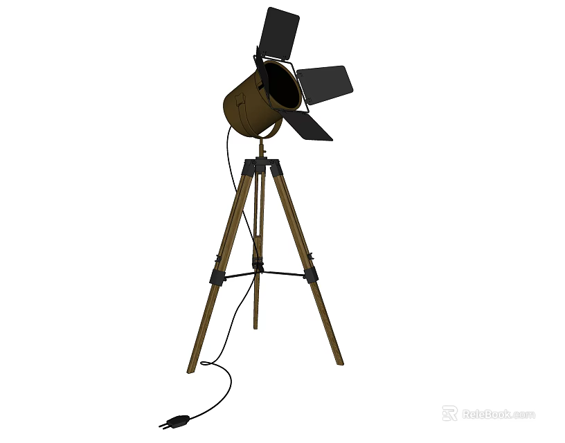 Vintage Industrial Floor Lamp Featuring Tripod Base And Black Blade Shades 3d model 