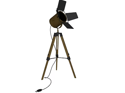 Vintage Industrial Floor Lamp Featuring Tripod Base And Black Blade Shades 3d model