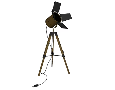 Vintage Industrial Floor Lamp Featuring Tripod Base And Black Blade Shades 3d model