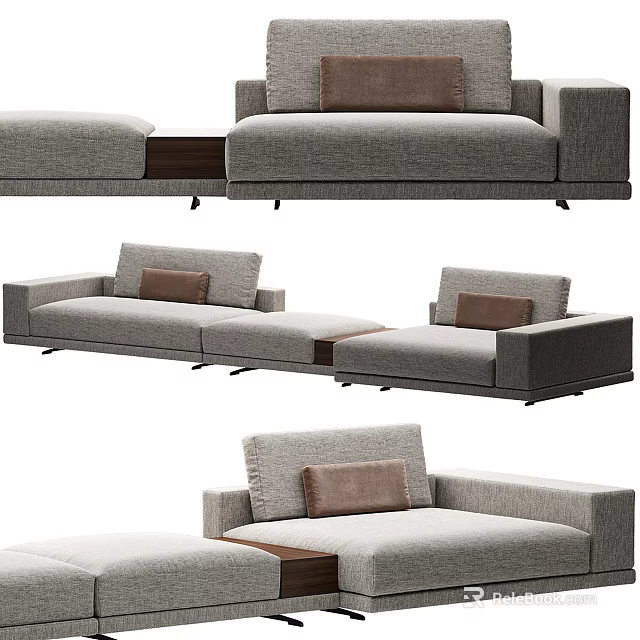 Modern Gray Fabric Multi Seater Sofa With Sectional Design And Comfortable Cushions 3d model