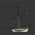 Sailing Ship 3D Model With Red Flag Wooden Deck Tall Masts And Classic Design
