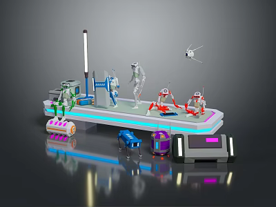 Commercial Equipment Setup Featuring Mechanical Arms Control Panels And Lighting Devices 3d model