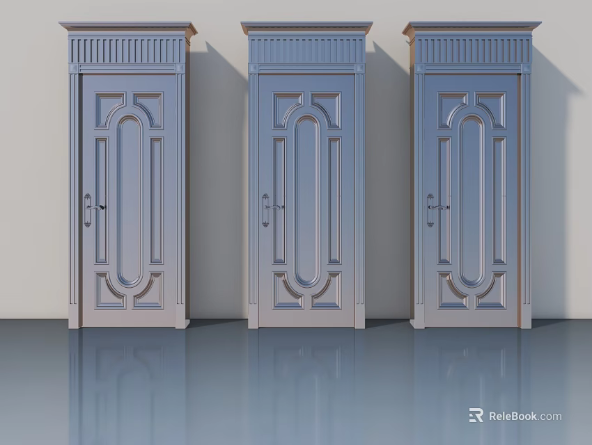 Decorative Swing Doors With Intricate Carved Patterns And Elegant Frame Design 3d model