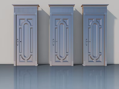 Decorative Swing Doors With Intricate Carved Patterns And Elegant Frame Design 3d model