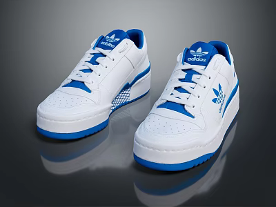 Stylish Adidas White And Blue Casual Sneakers With Perforated Design Blue Laces And Blue Sole 3d model