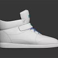 White High Top Shoes With Blue Laces Colorful Logo And Velcro Strap