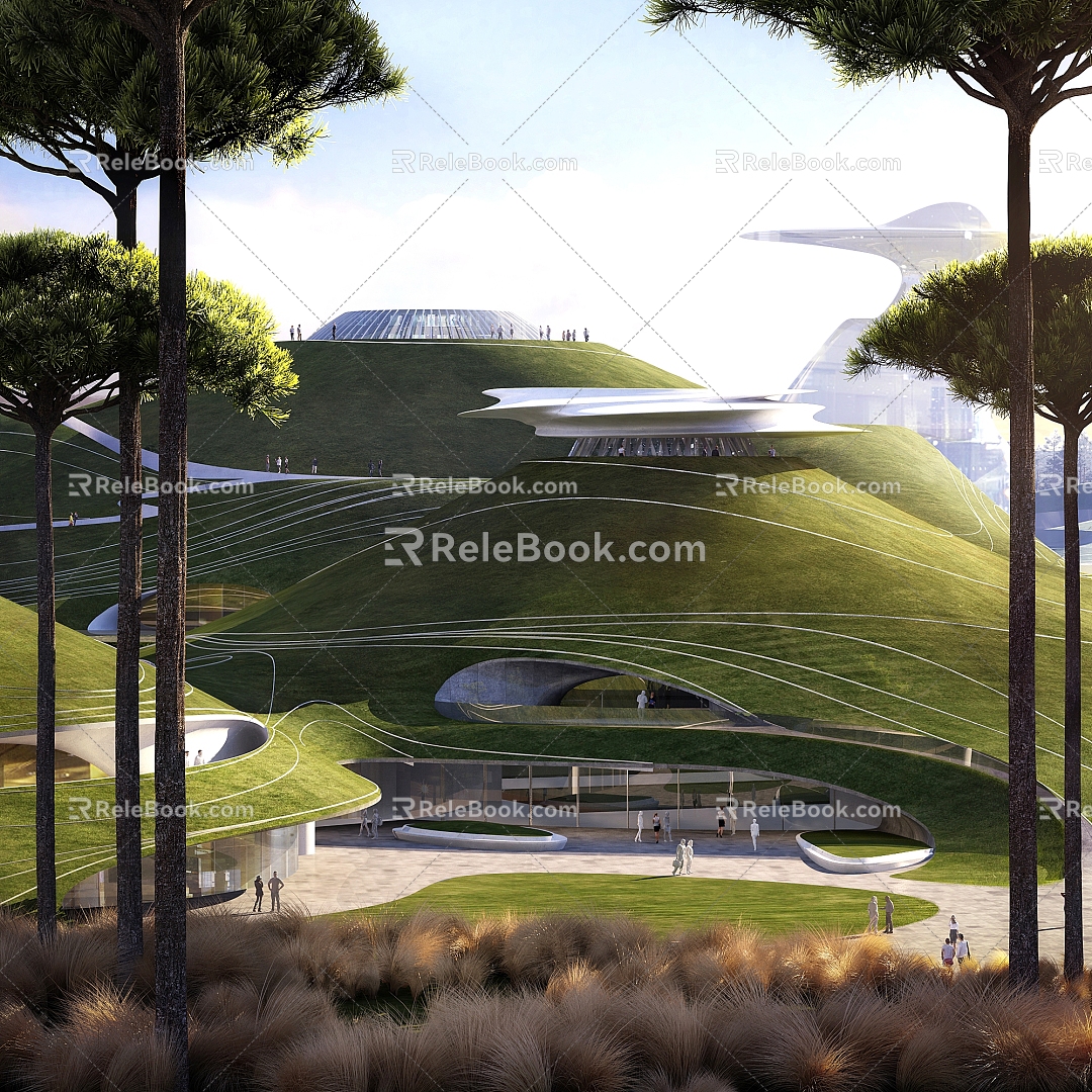 modern park sports park green forest sinking space 3d model