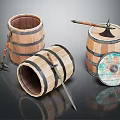 Decorative Ornament Set with Wooden Barrels Axe Sword and Shield