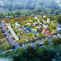 Aerial View Of Large Recreational Park With Green Trees Buildings Roads And Parking Lots