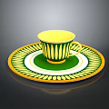 Decorative Yellow Green Patterned Cup With Matching Saucer And White Accents